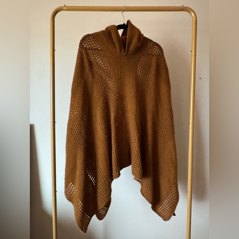 Hooded Brown Knit Poncho
